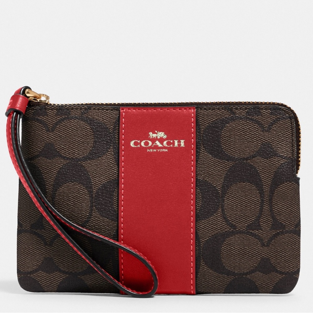 Coach Corner Zip Wristlet In Signature Canvas